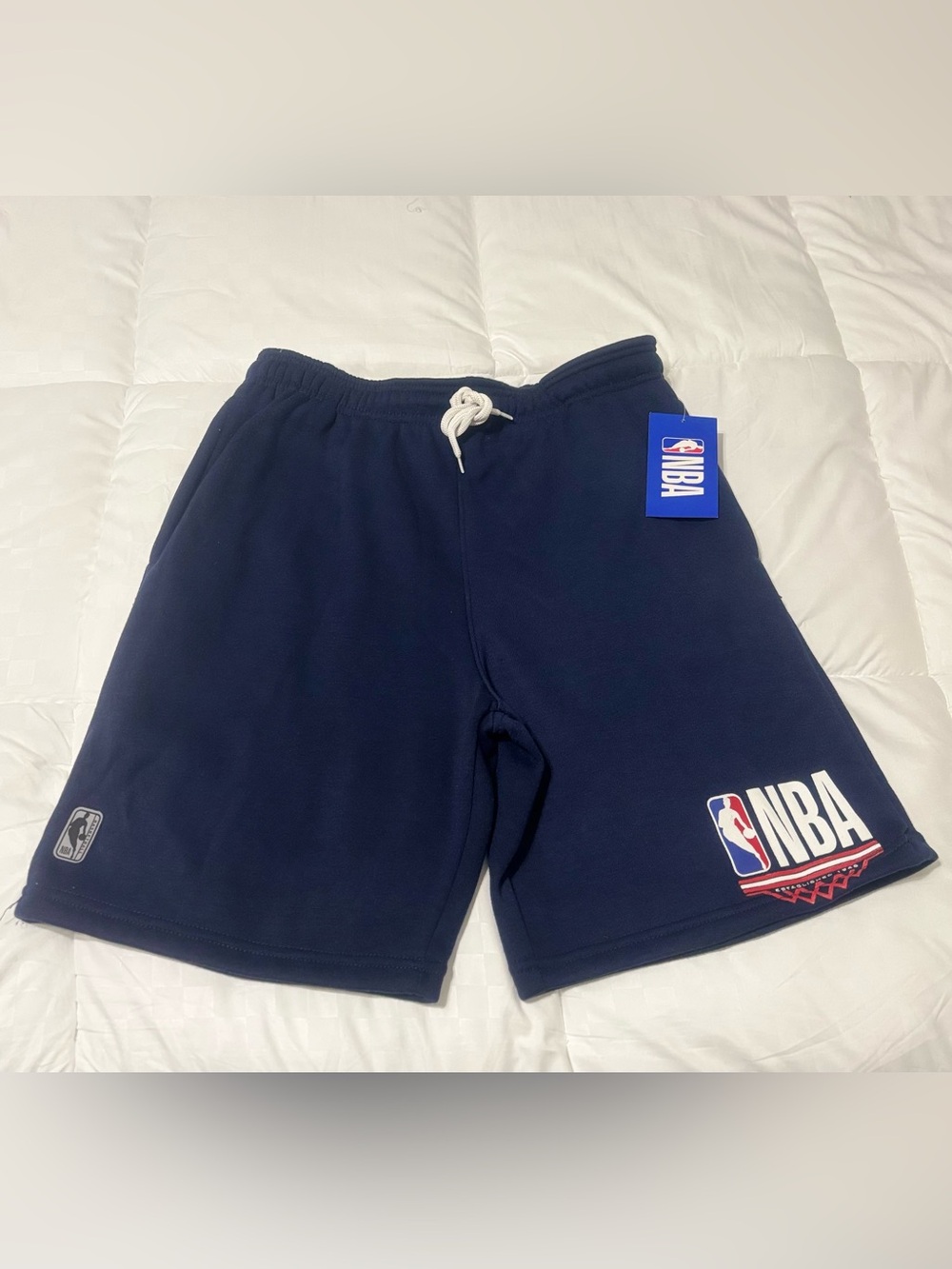 NBA Navy Heavy Fleece Below-the-Knee Shorts with White Drawstring
